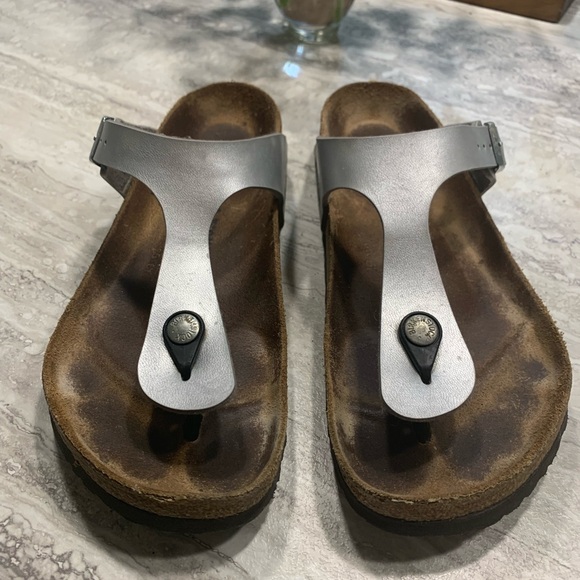 Birkenstock Gizeh Sandals 40 - Silver Metallic - Picture 2 of 5